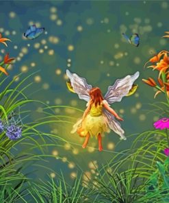 Fairy With Flowers And Butterflies Diamond Painting