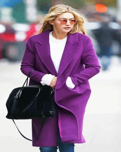 Gigi Hadid In A Purple Coat Diamond Painting