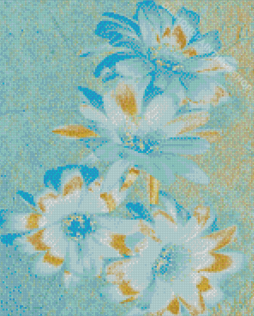 Gold And Blue Flowers Diamond Paintings