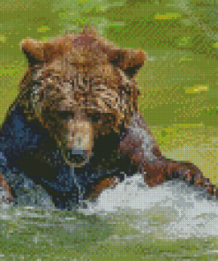 Grizzly Bear In Water Diamond Paintings