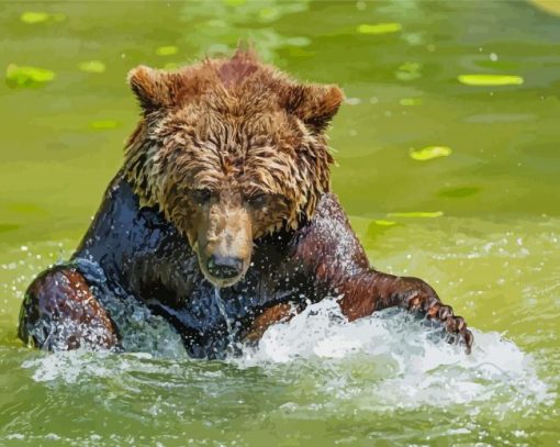 Grizzly Bear In Water Diamond Painting