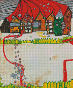 Houses In The Snow In A Silver Shower By Hundertwasser Diamond Paintings