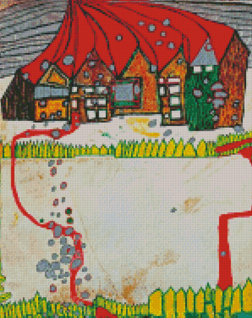 Houses In The Snow In A Silver Shower By Hundertwasser Diamond Paintings