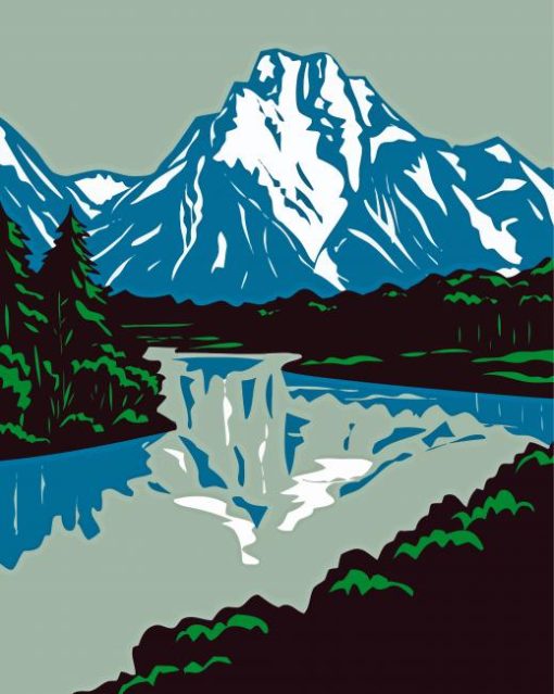 Jackson Lake Grand Teton Illustration Diamond Painting