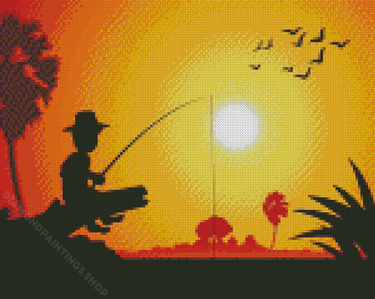 Little Boy Fishing Silhouette - 5D Diamond Painting