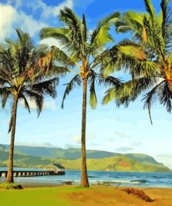 Palm Trees In Hanalei Bay Hawaii Diamond Painting