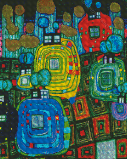 Pavilions And Bungalows For Natives And Foreigners By Hundertwasser Diamond Paintings