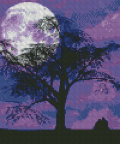 Purple Moon And Tree Silhouette Diamond Paintings