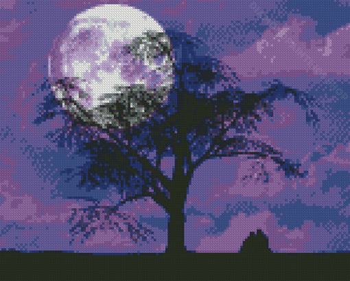 Purple Moon And Tree Silhouette Diamond Paintings