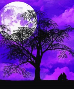 Purple Moon And Tree Silhouette Diamond Painting