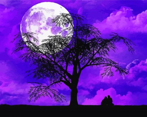 Purple Moon And Tree Silhouette Diamond Painting