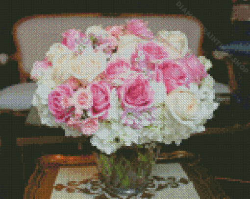 Roses And Hydrangea Vase Diamond Paintings
