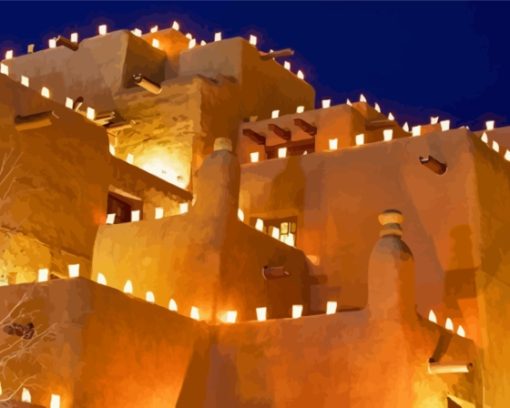 Santa Fe Buildings At Night Diamond Painting