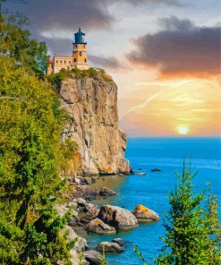 Split Rock Lighthouse Sunset Diamond Painting
