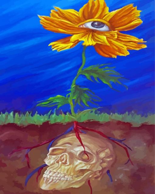 Surrealist Flowers Skull Diamond Painting