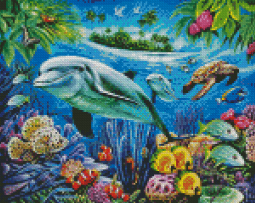 Dolphin And Turtle Underwater Diamond Paintings