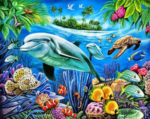 Dolphin And Turtle Underwater Diamond Painting