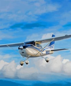 White And Blue Cessna 182 Aircraft Diamond Painting