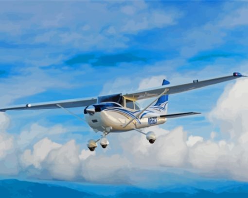 White And Blue Cessna 182 Aircraft Diamond Painting