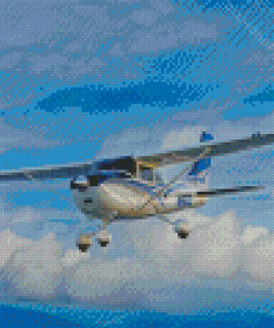 White And Blue Cessna 182 Aircraft Diamond Paintings