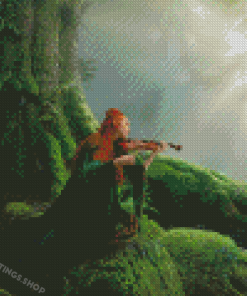Woman Playing Violin In The Woods Diamond Paintings