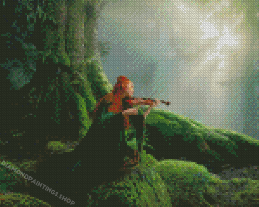 Woman Playing Violin In The Woods Diamond Paintings