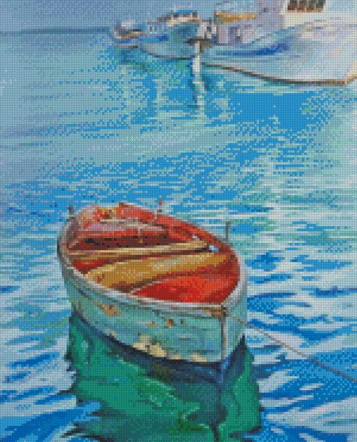 Abstract Rustic Boat On Lake Diamond Paintings
