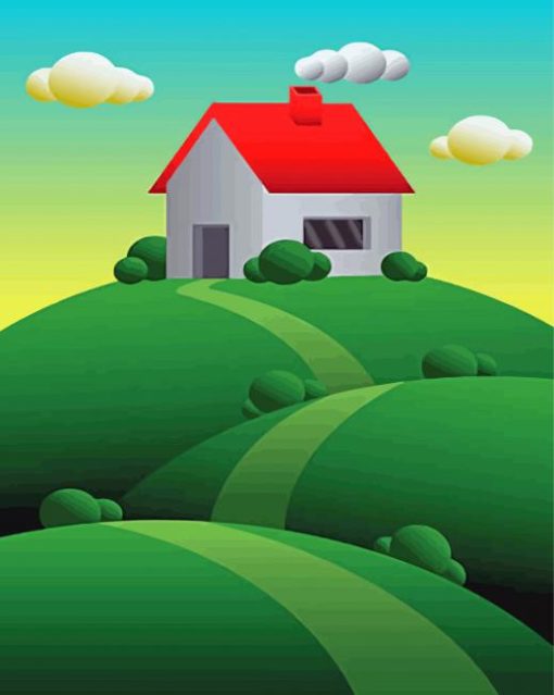 Aesthetic House On A Hill Diamond Painting