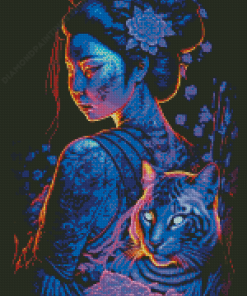 Aesthetic Asian Lady And Tiger Diamond Paintings