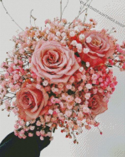 Baby Breath With Pink Roses Diamond Paintings