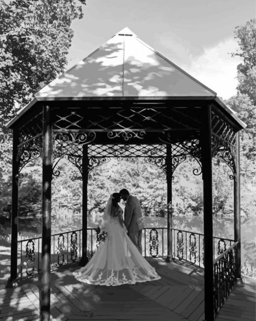 Black And White Gazebo Wedding Couple Diamond Painting