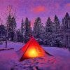 Camping In Snow At Night Diamond Painting