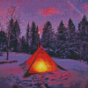 Camping In Snow At Night Diamond Paintings