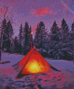 Camping In Snow At Night Diamond Paintings