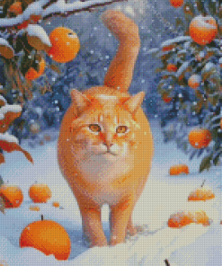 Cat In Snow Diamond Paintings