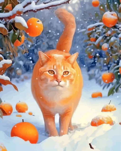 Cat In Snow Diamond Painting
