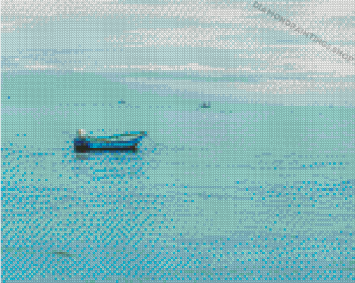 Fishing Blue Boat And Blue Sky Diamond Paintings