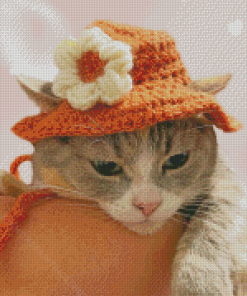 Kitten With Summer Hat Diamond Paintings