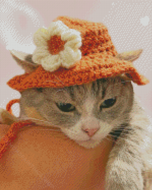 Kitten With Summer Hat Diamond Paintings