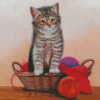 Kitten With Yarn Basket Diamond Paintings
