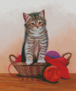 Kitten With Yarn Basket Diamond Paintings