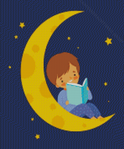 Little Boy Sitting On The Moon At Night Diamond Paintings
