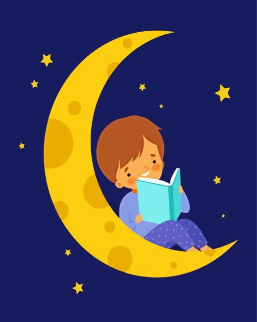 Little Boy Sitting On The Moon At Night Diamond Painting