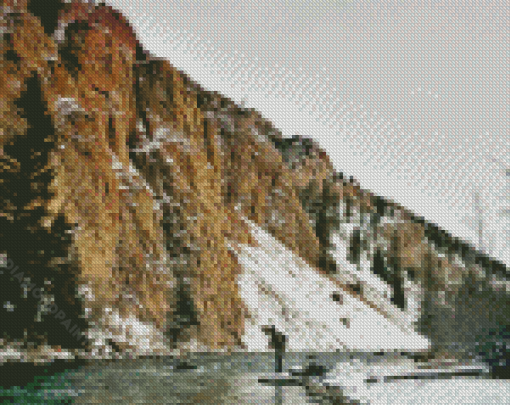 Man Fishing In Snowy Mountain Diamond Paintings
