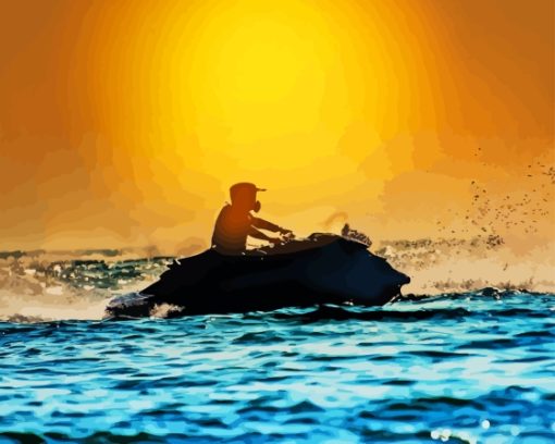 Man On Jet Ski Silhouette Diamond Painting