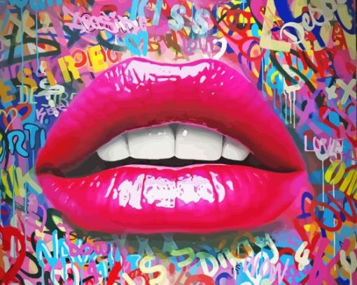 Pink Graffiti Lips Diamond Painting