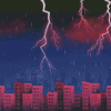 Thunderstorm Lightning Rainy City At Night Diamond Paintings