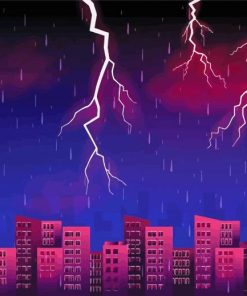 Thunderstorm Lightning Rainy City At Night Diamond Painting