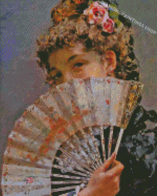 Vintage Woman With Fan Diamond Paintings