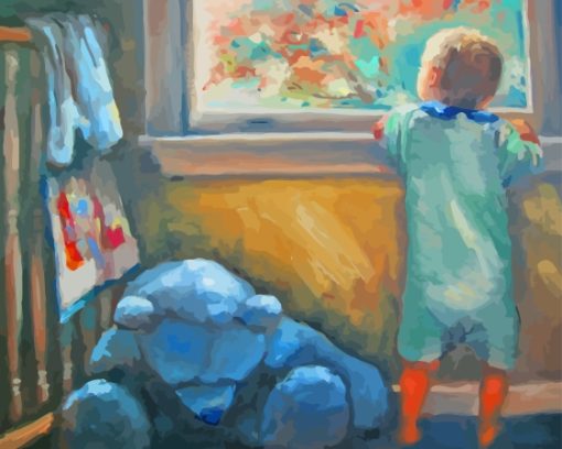 Vintage Baby Boy Looking Out The Window Diamond Painting
